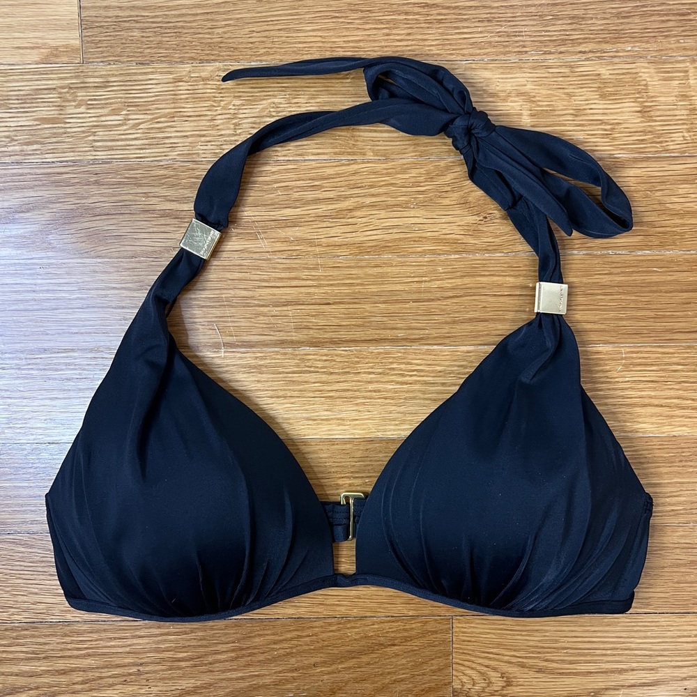 Victoria’s Secret Black Halter Bikini Top Gold Hardware | Size L